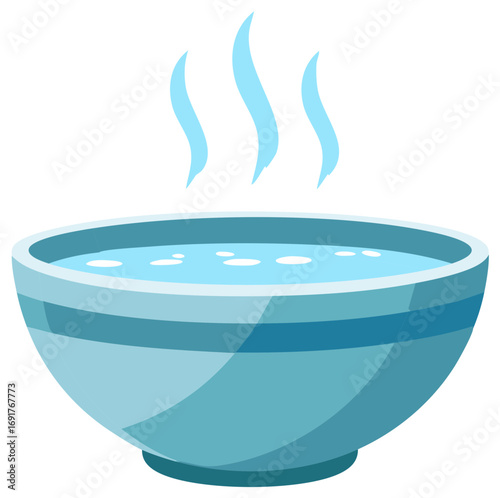 Blue Bowl of Hot Soup with Steam Rising Upwards Vector Illustration.