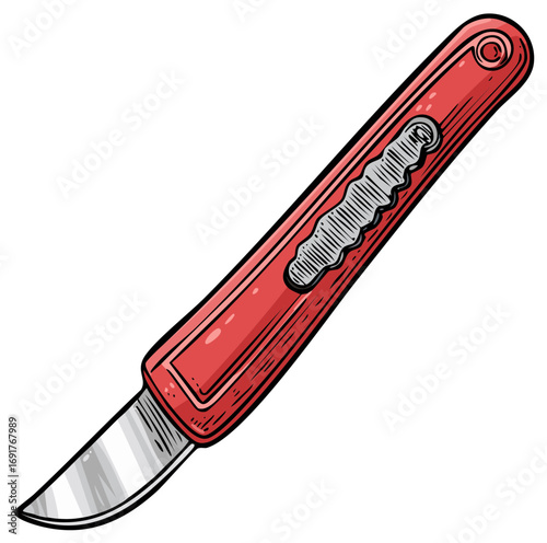Retro comic style illustration of a red handled precision craft knife