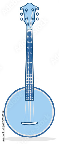 Light Blue Stringed Instrument Design, Round Body with Long Neck, Vintage Style Musical Equipment, Light Blue Color