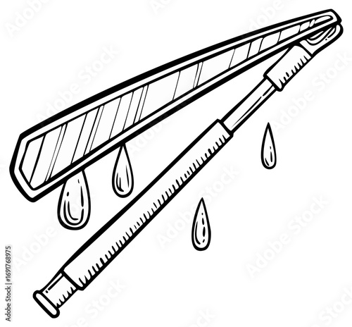 Straight Razor and Strop with Water Drops Hand Drawn Doodle Style Illustration for Grooming and Barber Shop