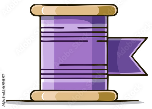 Spool of Purple Thread and a Ribbon, Sewing Supplies Illustration