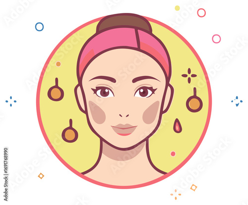 Fresh beautiful woman face icon for cosmetics skincare and spa treatment vector illustration