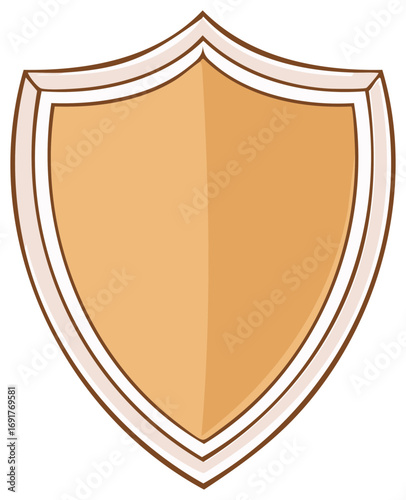 Illustration of cartoon shield with brown and tan colored border and fill