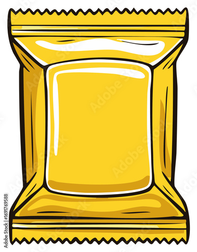 Yellow food packaging, blank label, vector illustration.
