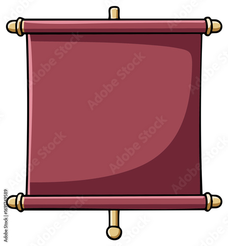 Cartoon red scroll banner ancient document announcement blank template copy space
