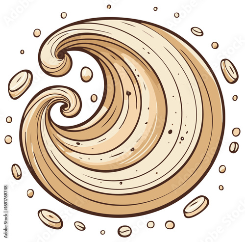 Coffee Cream Swirl with Roasted Beans Cartoon Illustration for Beverages