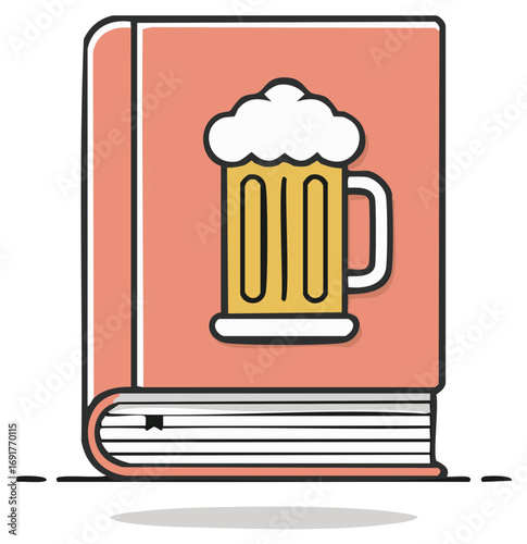 Beer recipe book drawing featuring ale or lager glass with foam on light pink cover