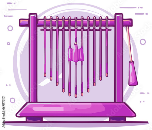 Music Box Instrument With Hanging Bars and Mallet Striking Keys for Melodies