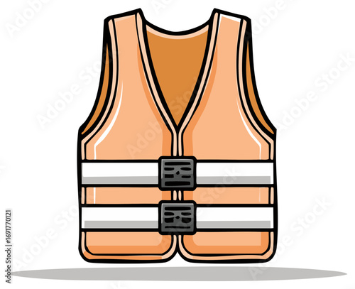 Bright Orange Life Vest Safety Illustration with Reflective Straps