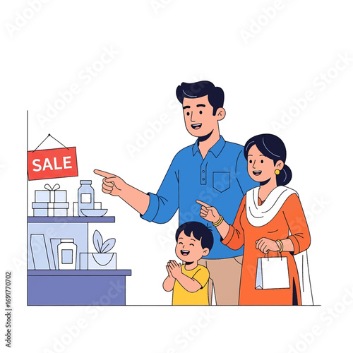 Family shopping together Looking at sale items in shop happy moment high quality professional