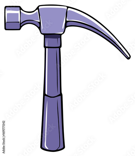 Illustration of a claw hammer with a purple handle for carpentry, construction, and repair