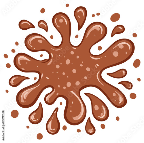 Vibrant cartoon chocolate brown splatter splash graphic design element for beverages and food