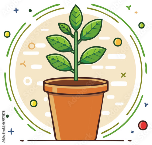 Cartoon sapling growing in a clay pot vector illustration icon for growth and environment concepts