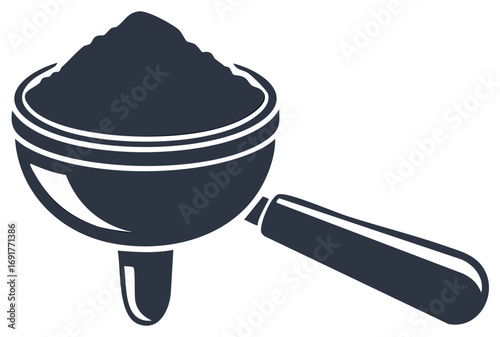 Simple vector icon of an espresso machine portafilter filled with fresh ground coffee