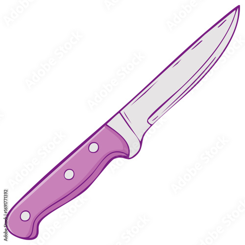 Cartoon Kitchen Knife with Purple Handle and Stainless Steel Blade