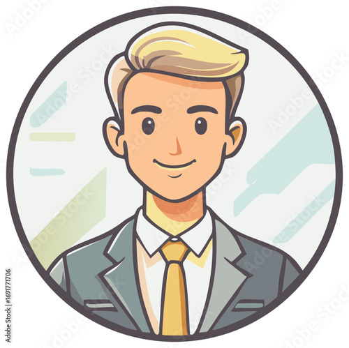 Cartoon Style Portrait of a Blond Haired Man Smiling Wearing a Business Suit and Tie