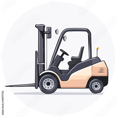 Forklift truck side view illustration, warehouse industrial vehicle icon for logistics and material handling.