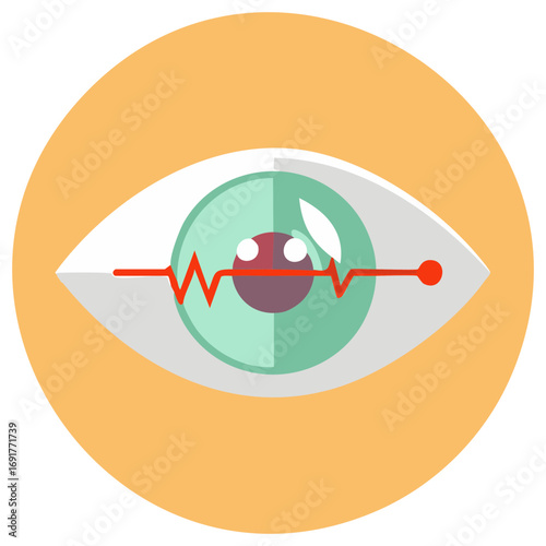 Human eye icon with a red pulse wave representing biometrics and health monitoring