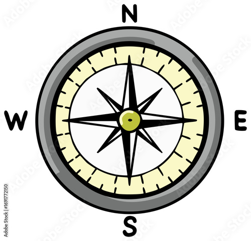 Simple Compass Rose with North, South, East, West Cardinal Directions and Nautical Star