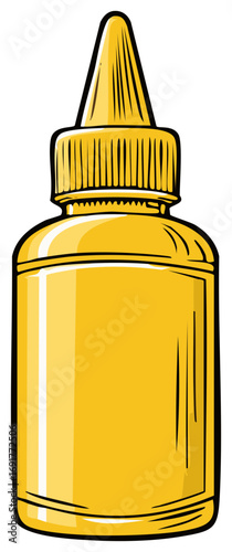 Bright yellow liquid dispenser bottle with pointed cap and ribbed neck