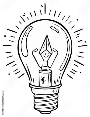 Hand drawn magic lightbulb with a spearhead filament and glowing runes