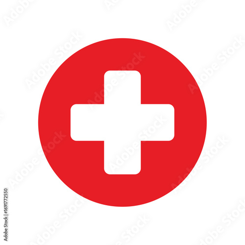 Red cross medical icon button for health and emergency illustration