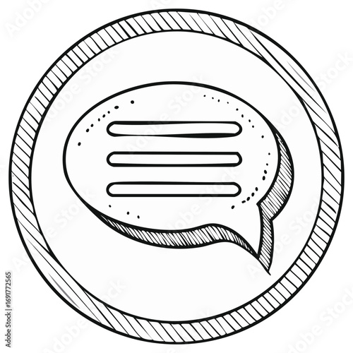 Hand drawn chat bubble icon in a circle.