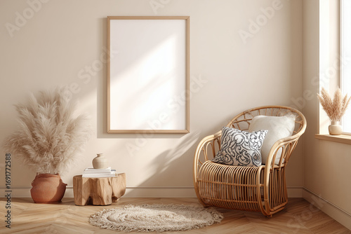 Minimal Neutral Kids Room – Poster Mockup on Plain Wall