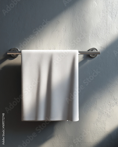 Hanging Towel Mockup on Clean Wall – Photorealistic Bathroom