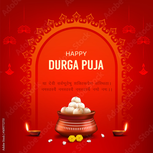 durga puja festival wishes square banner for digital post