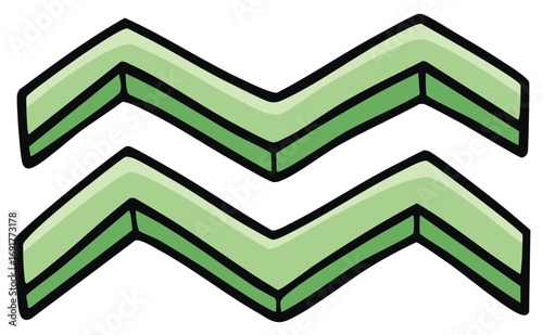 Green Aquarius zodiac symbol in a hand drawn cartoon style. Astrological horoscope sign illustration.