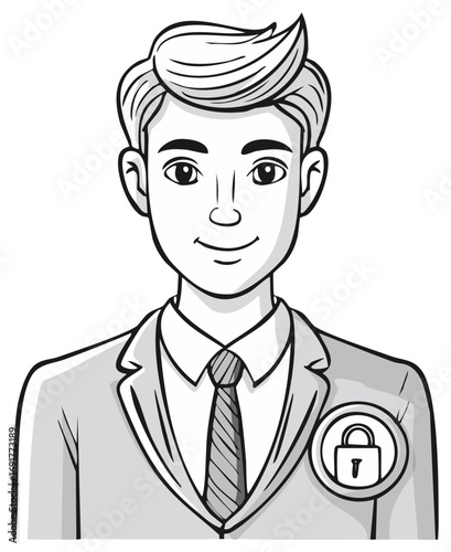 Business Professional with Lock Icon Badge Symbolizing Security and Confidentiality