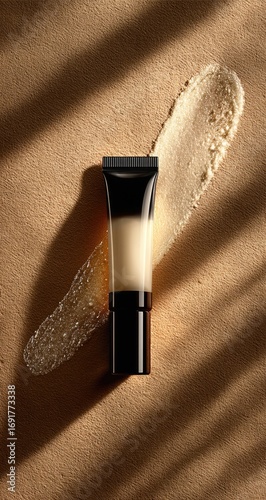 Cosmetic tube with skincare product,  light beige backdrop