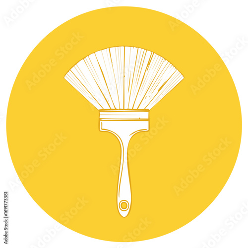 Fan paintbrush line art illustration in a yellow circle icon for art and craft