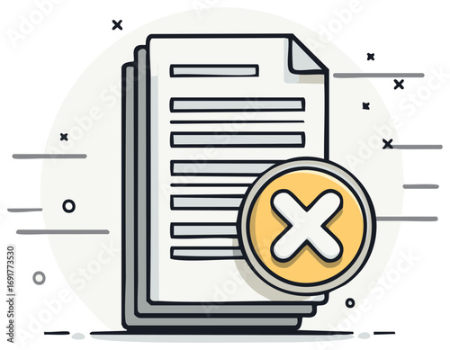 Document Rejection Illustration Stack of Papers with Error Symbol