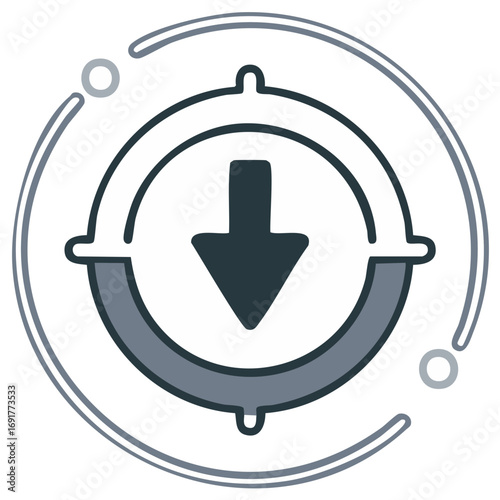 Download target icon with downward arrow in concentric circle for application