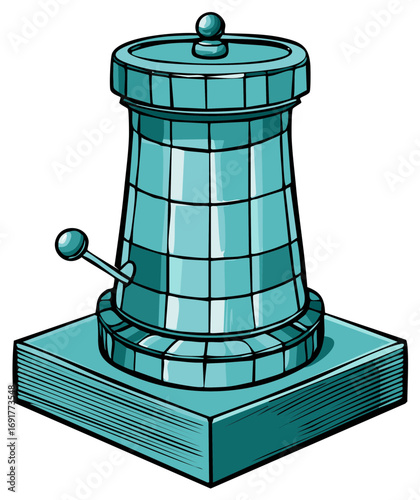 Quirky tower cartoon illustration, futuristic design, single object, light blue color, comic style building concept art