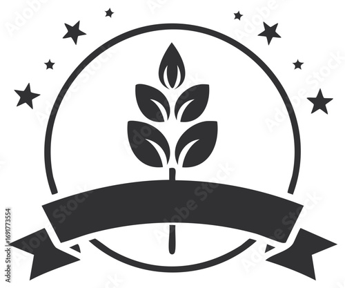 Award winning organic agriculture logo with wheat stalk and banner