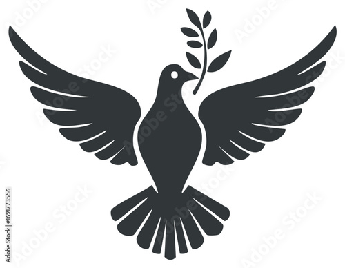 Dove with Olive Branch Silhouette Symbol of Peace and Hope Graphic