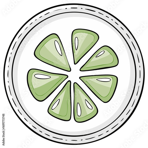 Stylized illustration of a lime slice in a circle with a hand-drawn border