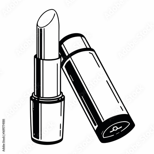 Lipstick and cap on white background Keywords: lipstick, makeup, cosmetic, beauty, red lipstick, pink