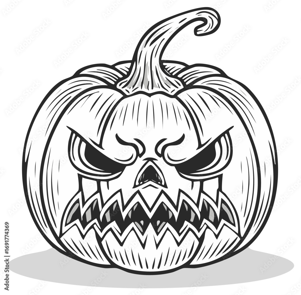 Fototapeta premium Spooky Halloween pumpkin with scary carved face vector illustration
