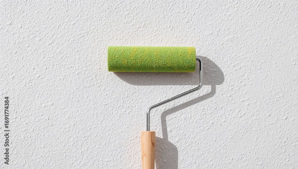 Obraz premium a green paint roller casting shadow on white wall