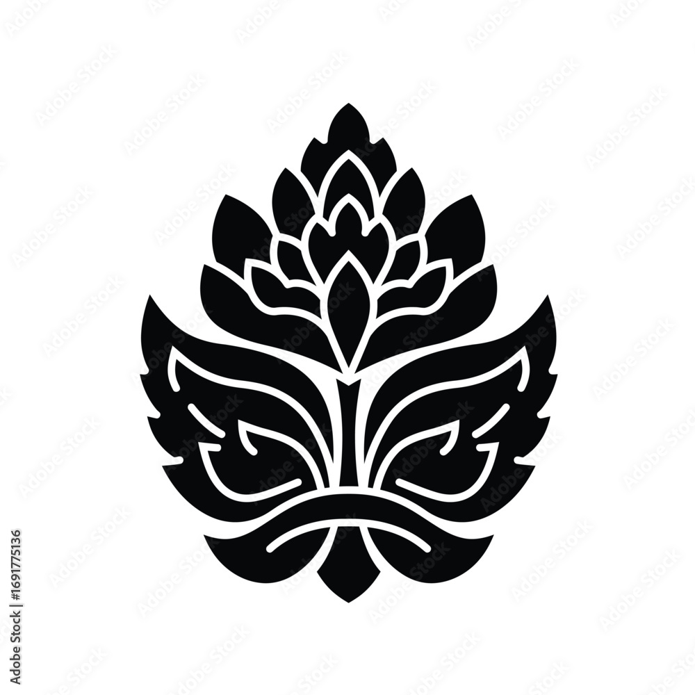 Obraz premium Black floral motif with double line detail white decorative