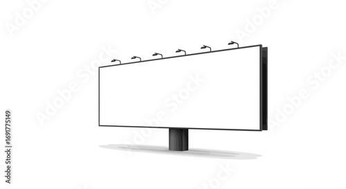 Blank Billboard with Lights, Isolated on White Background