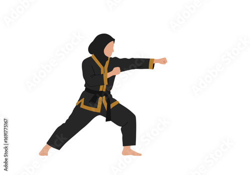 Woman in Hijab Practicing Pencak Silat Martial Arts.