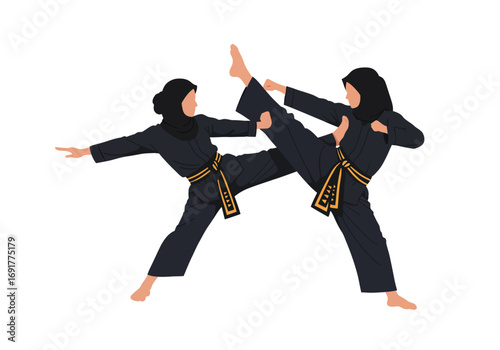 Women Practicing High Kick Martial Arts.