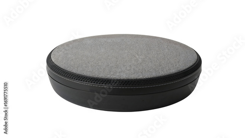 Round gray swivel seat cushion for office chair comfort, ergonomic portable revolving pad, black base design