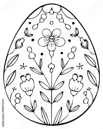 Traditional Ukrainian Pysanky Egg Outline Art with Floral Motifs