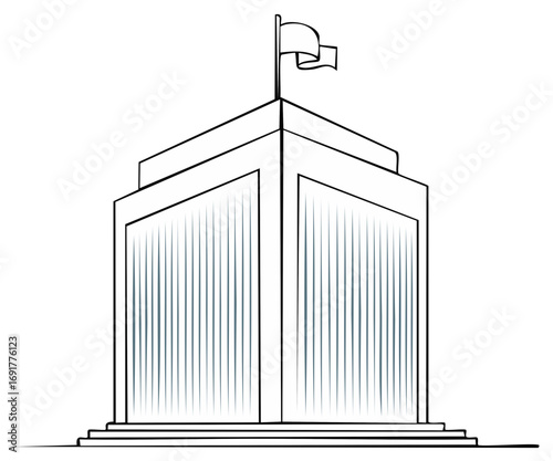 Government building vector sketch with flag architecture exterior